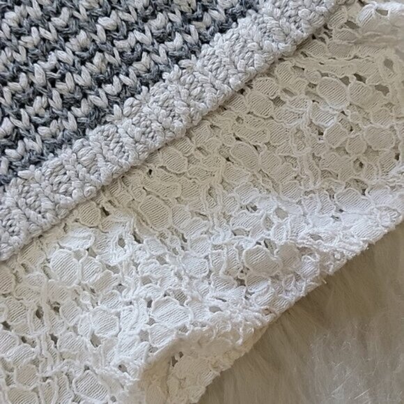 ABERCROMBIE KIDS Coquette Preppy Gray V-Neck Eyelet Ruffle Hem Knit Sweater - Picture 11 of 11